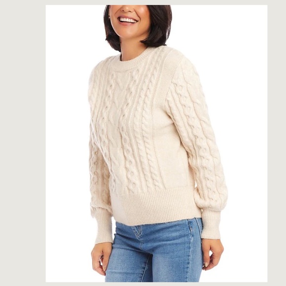 KAREN KANE CABLE KNIT SWEATER Women's Cream Cable Knit Sweater Med New - Picture 3 of 6